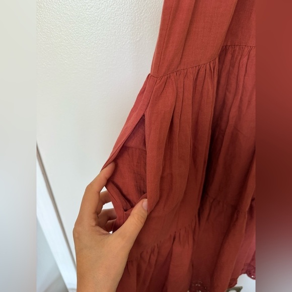 Ulla Johnson linen blend embroidered crochet midi flutter cap sleeves Sundress - Picture 8 of 13